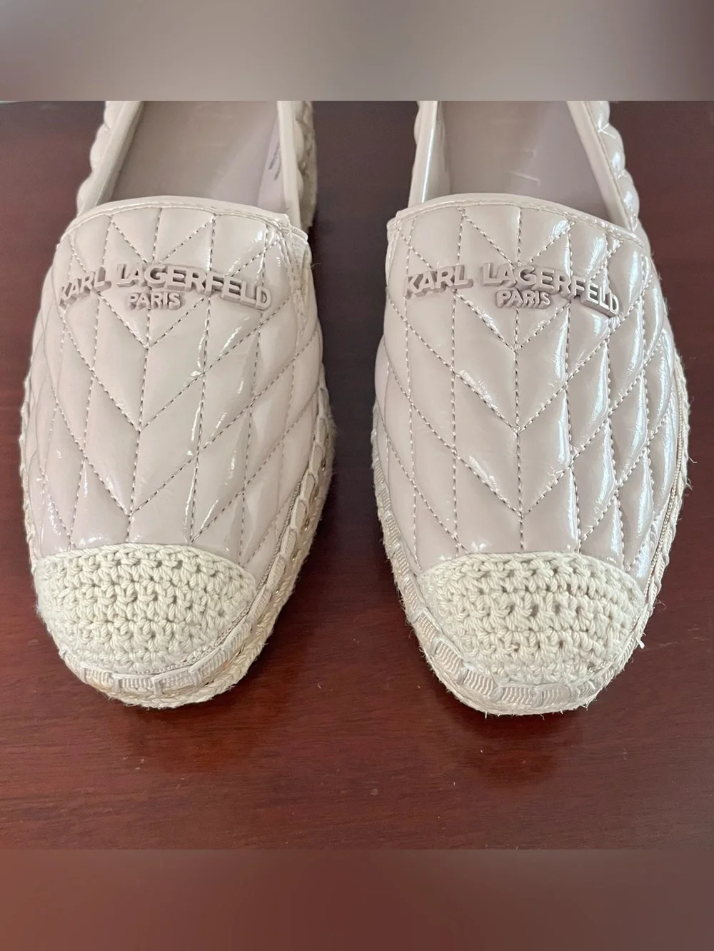 Karl Lagerfeld Desta Quilted Leather Slip-On Espadrille Platform Flats 7  New